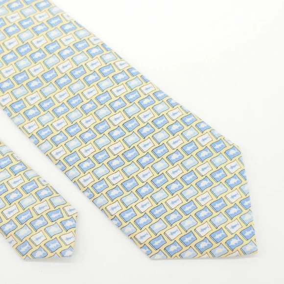 Vineyard Vines Martha's Vineyard Fish Print Yellow Blue Boy's Silk Tie USA