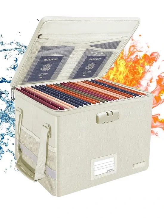 File Box Locking Fireproof Document Box Water Resistant Collapsible Portable