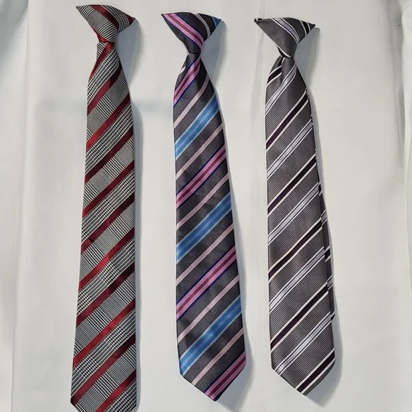 Boys 3pc Striped Clip On Necktie Bundle One Size