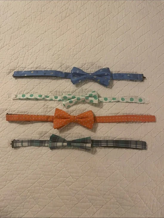 Kids Bow Tie Set - Blue, White with Green Dots, Orange, Plaid