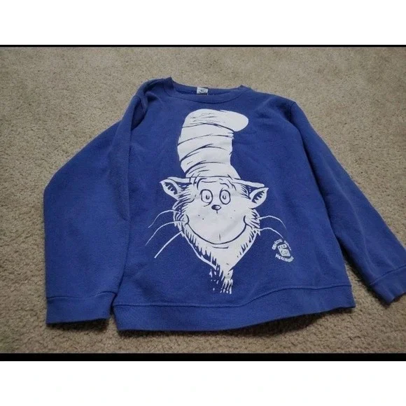 Vintage Cat In The Hat Dr Seuss Sweatshirt Boys 10/12 Rare Official Movie Merch