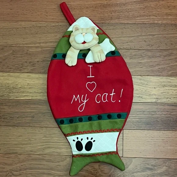 I Love My Cat Christmas Stocking Plush Pet Santa’s Best Kitty Kitten Decor