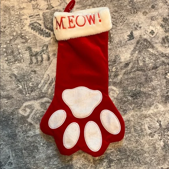 Red MEOW! Cat Paw Stocking