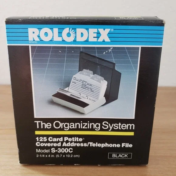 Vintage Rolodex S-300C Black Contact Organizer with Card Dividers - 1989