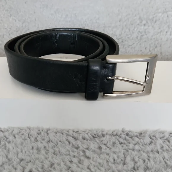 Nordstrom‎ Men’s Black Leather Belt Size 36 Solid Brass Buckle Made in USA
