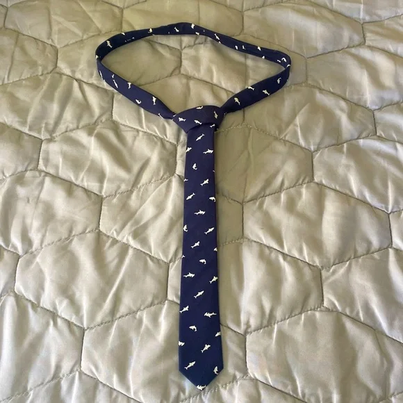 Navy Blue Tie with White Sharks