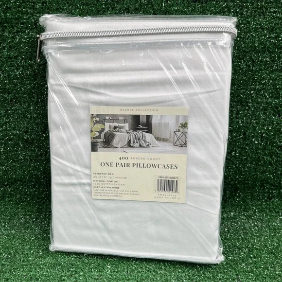Brooke Collection White Standard 100% Cotton 400 Thread Ct Pillowcases‎ NWT