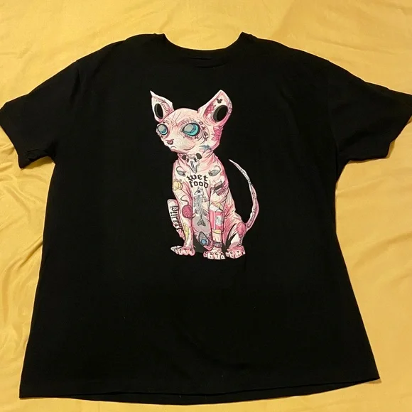 Black naked hairless Cat Graphic T-Shirt