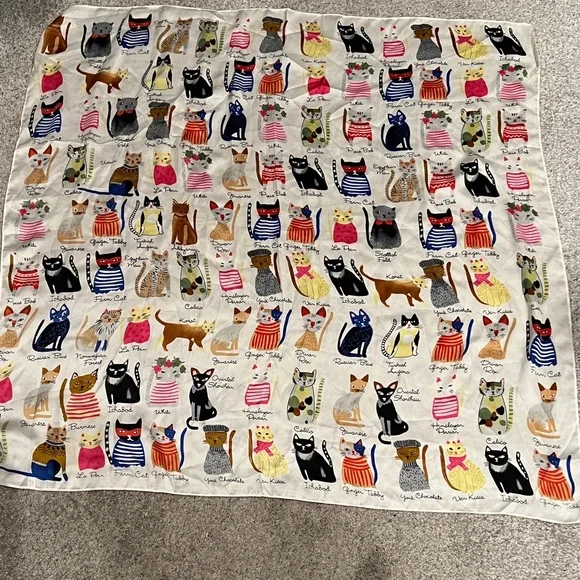 Colorful Cat Pattern scarf . Feels like silk. 35x35