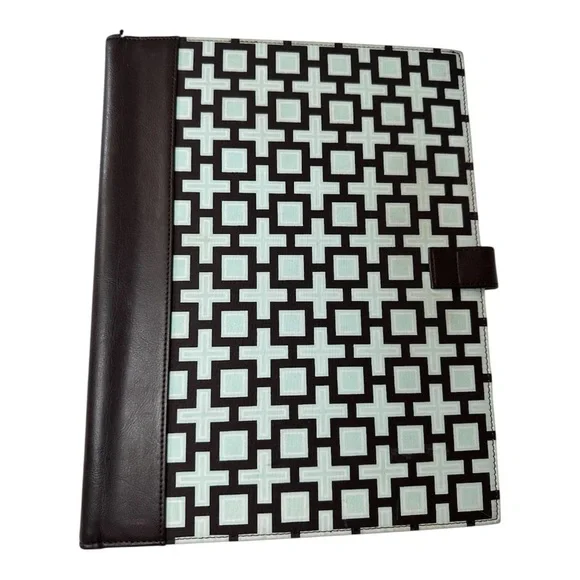 Modern Cross Pattern Leather Padfolio with Brown And Blue Trim