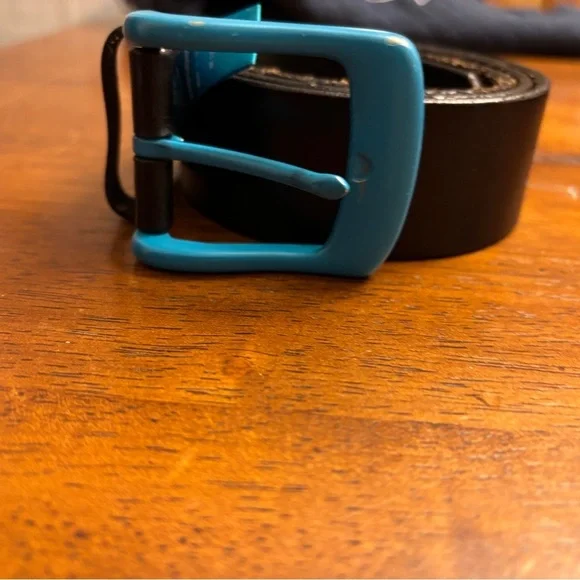 Rare Kidrobot Men's leather Belt with Blue Buckle