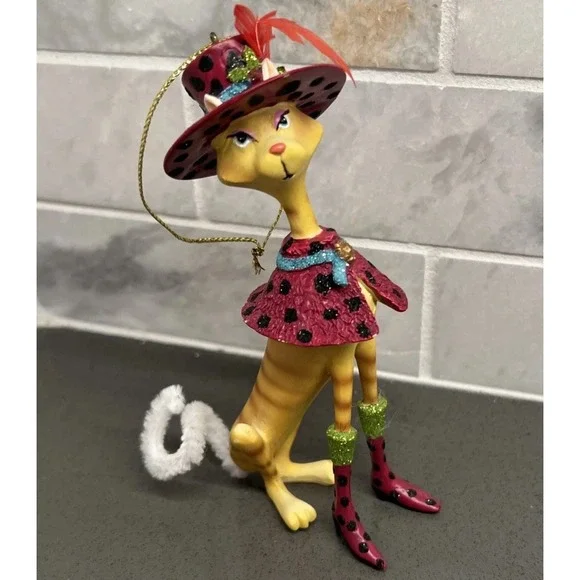 Cat Ornament Shoes Figure Sassy Crazy Cat Lady Hat Christmas Rare HTF Cute