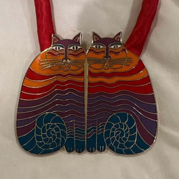 Laurel Burch Rainbow Cats 1987 Limited Edition Pendant Necklace