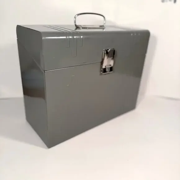 Vintage Metal File Box Gray 12.5” x 4.5” x 8.5”