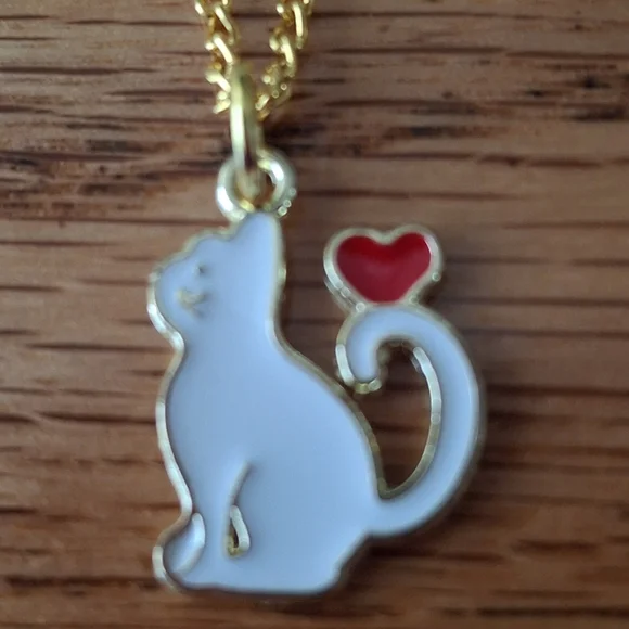 Gold and Red Cat Pendant Necklace