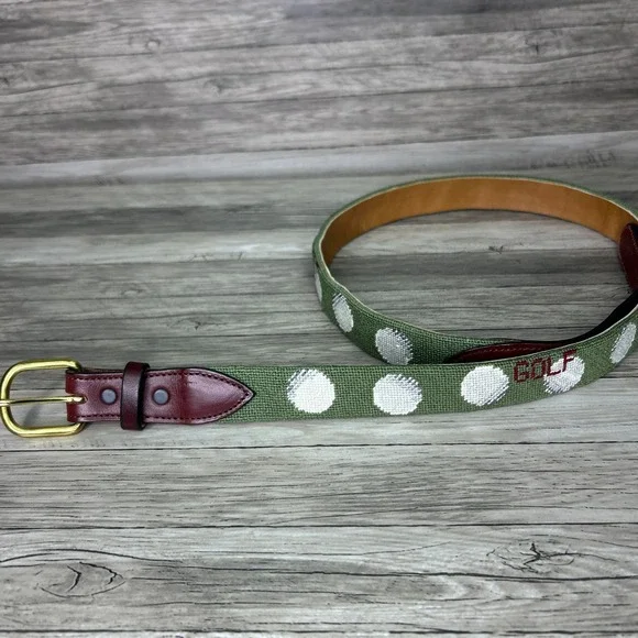 Needlepoint‎ Golf Belt Size 39 Vintage Golf Balls Grandpa Green
