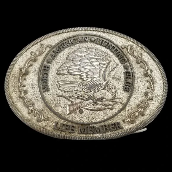 North American Hunting‎ Club Life Member Belt Buckle Eagle Gun Bow Vintage Metal