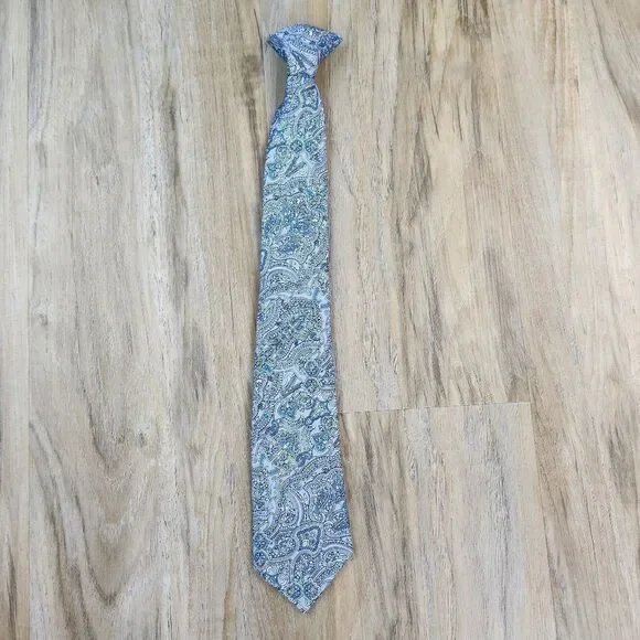 💜Gray & Blue Paisley Pre-Tied Clip-on Tie Youth XLarge