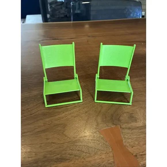 1973 Barbie 2 Green BEACH BUS CHAIRS Folding Accessory Mattel #7805 Nice Vintage