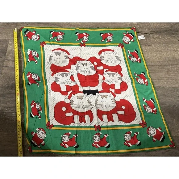 Vintage Holiday Christmas Cats Handkerchief 100% Cotton