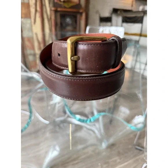 Coach Men's Brown Leather Belt Solid Brass Buckle 33