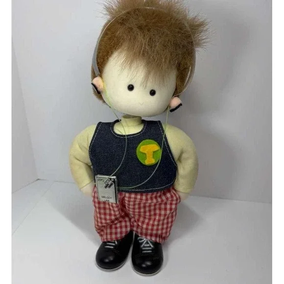Vintage‎ Wind Up Irish Musical Moving Boy Doll Mohawk Hairdo Walkman & Earphones