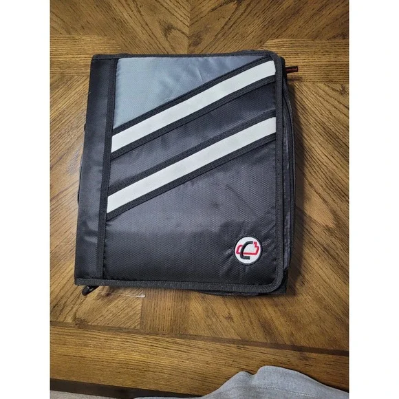 Case-it 3 Ring Zipper Binder‎ Black Grey White Stripe with Shoulder Strap 3 Inch