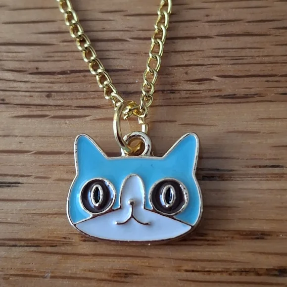 Gold and Blue Cat Pendant Necklace