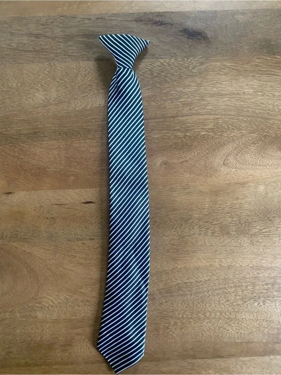 Youth Striped Black and White Diagonal clip on Neck Tie