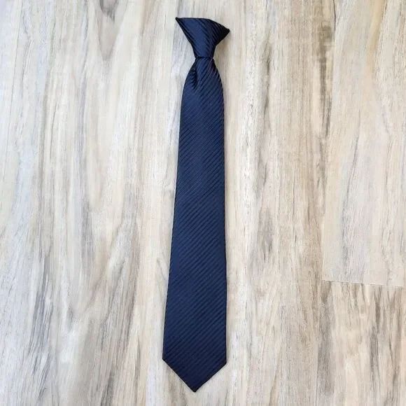 💜Black Satin Striped Pre-Tied Clip-on Tie Youth Large 12/14