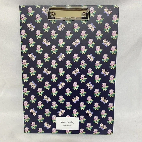 Vera Bradley Clipboard Folio Kinda Katherine Navy Butterflies Flowers w/ notepad
