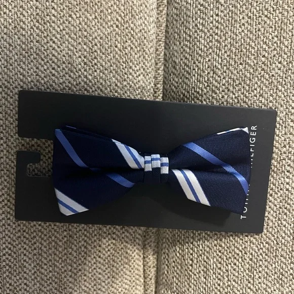 Tommy Hilfiger Boys Navy Bow Tie with Light Blue and White Stripes