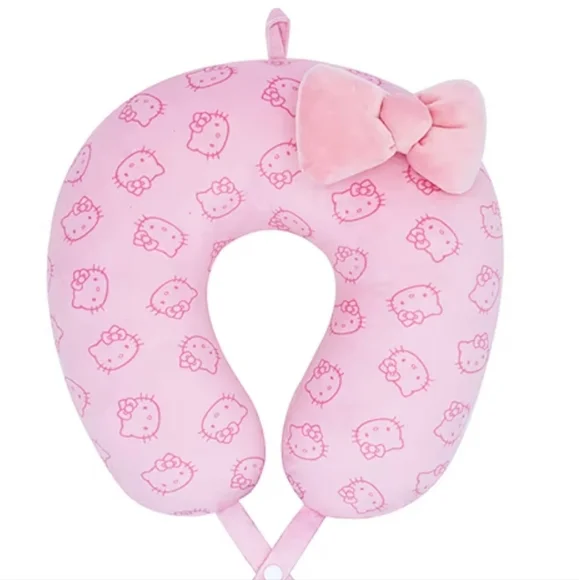 New With Tags Ful Hello Kitty Portable Travel Neck Pillow Pink Heads Kawaii