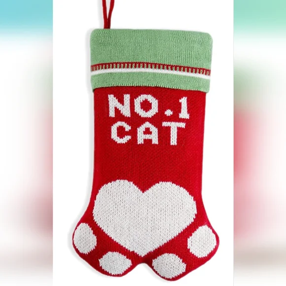 Cat Christmas Stocking, Knit Pet Christmas Stocking