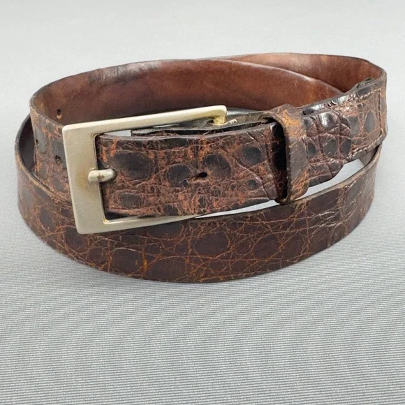Vintage Expanso Genuine Alligator Belt Brown Lined Cowhide USA Made‎ Size 30