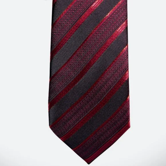 Boys Silk Necktie Black Red Vertical Stripes