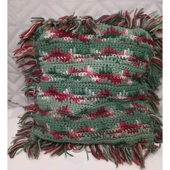 Vintage Crochet Pillow‎ Case With Pillow Unique Pattern Beautiful Colors Green