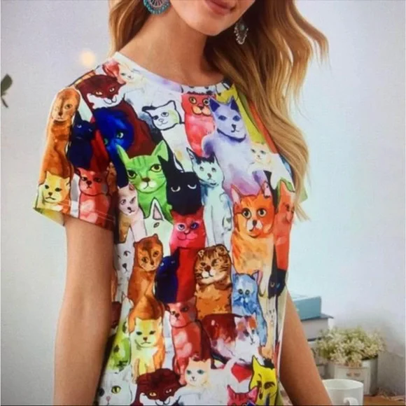 Colorful Cat Print T-Shirt