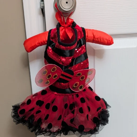 Cat Halloween Costume Ladybug- Red and Black Tutu Skirt With Wings
