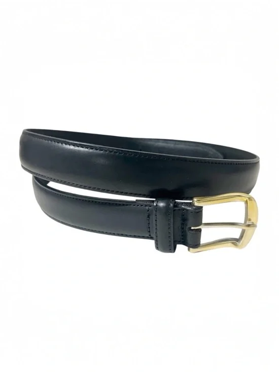 Tommy Hilfiger Men's Black Genuine Leather Belt Sz 38/95 LightGolden Tone Buckle