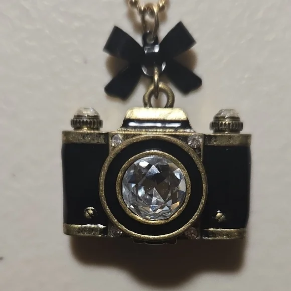 Besty Johnson Gold and Black Camera Pendant Necklace