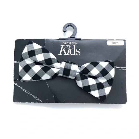 Nordstrom Kids Boys Black + White Gingham Adjustable Bow Tie