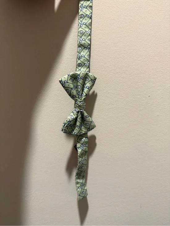 Vineyard Vines Light Green Paisley Silk-Feel Bow Tie