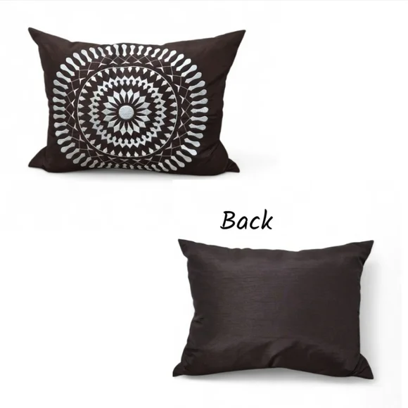Elegant Brown Embroidered Rectangal Starburst Pillow Brown & Blue