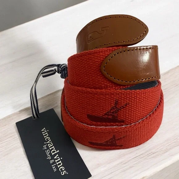 Men’s Vineyard Vines NWT Jetty Red Embroidered Icon Canvas Paddleboard Club Belt