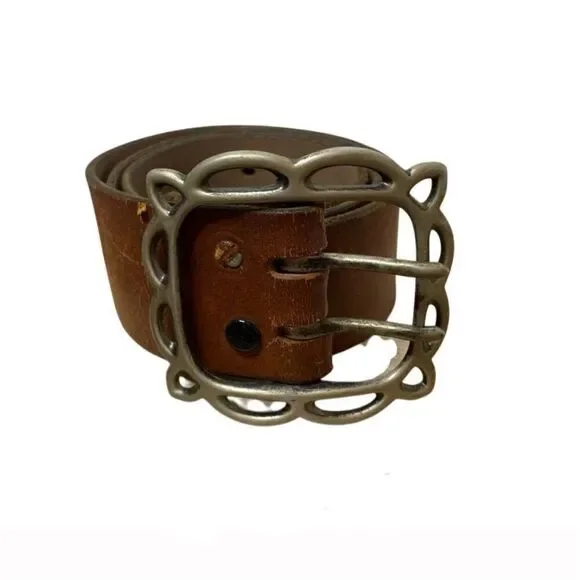 Ibex Vintage Distressed Leather Belt with Metal Buckle Cowhide England Size 34