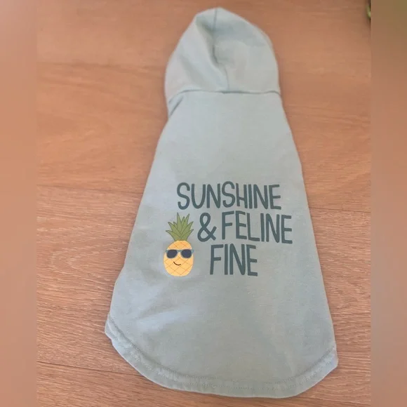 Cat/Dog Shirt Pineapple “Sunshine & Feline Fine” With Hood. Small/Medium Blue