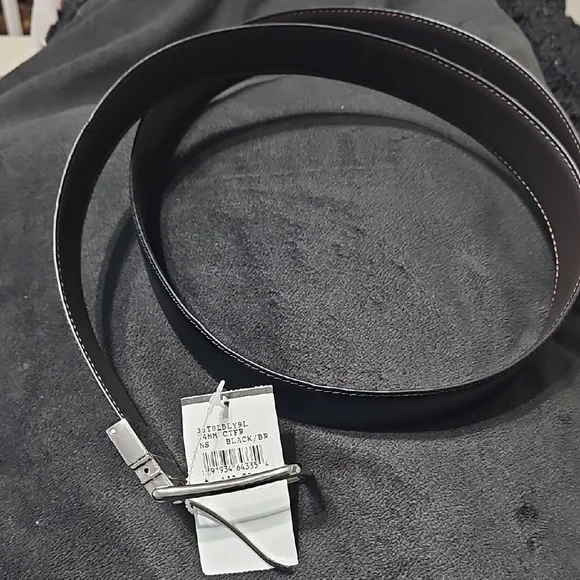 Michael Kors Black Brown Reversible Leather Belt with Silver Buckle