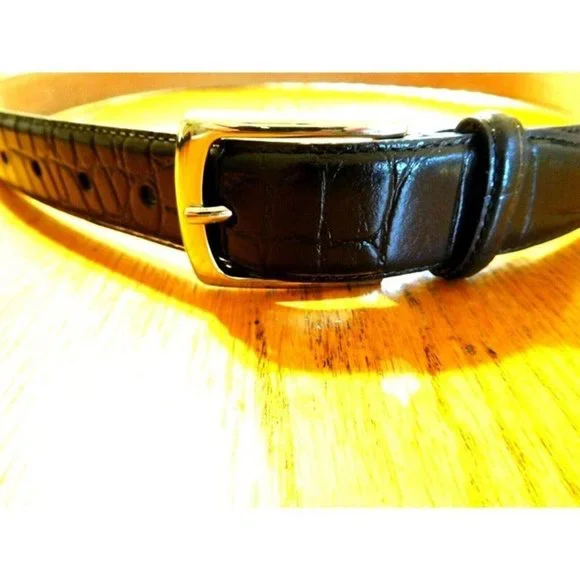 NEW Cole Haan Mens Chocolate (dark brown) Belt 40 Leather FAUX CROC