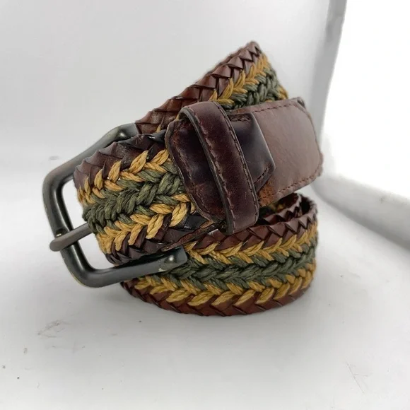 Orvis Sz 42 Woven Leather Tapered-Edge Belt Brown Antiqued Buckle 4AO4 USA‌‌‌‌‌‌